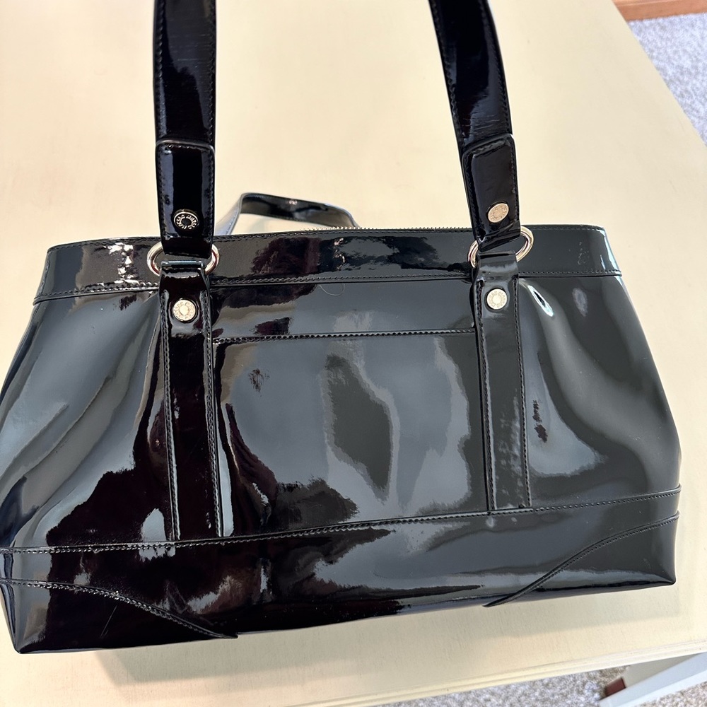 Monsac black patent leather handbag